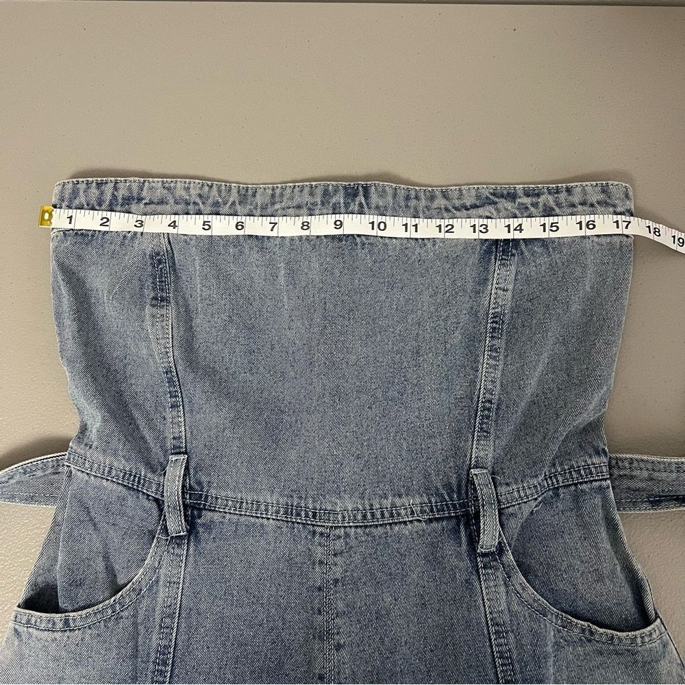 Kendall & Kylie Denim Strapless Jumpsuit Size Tie Large Belt Cropped Leg - Picture 10 of 13